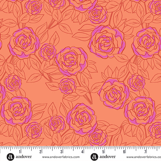 Pre-Order, Color Me Pretty, Coral Rose Bloom by Stephanie Organes, Andover Fabric, 1179-O