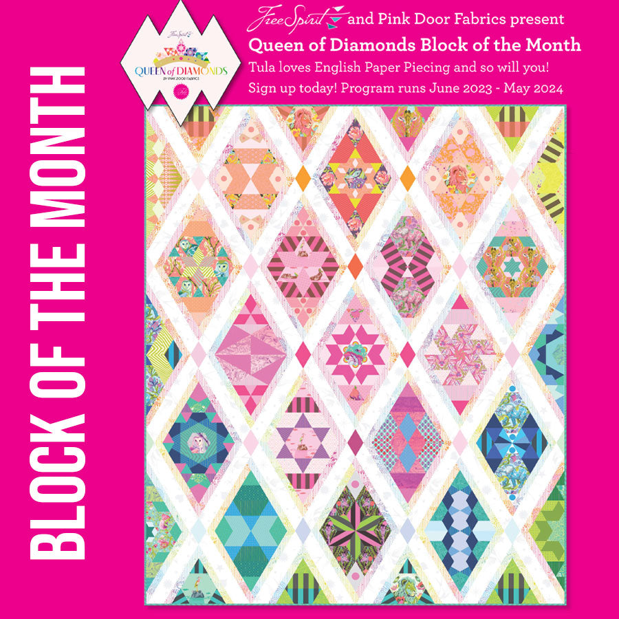 Queen of Diamonds Quilt BOM featuring Tula Pink Fabrics - Petting Fabric