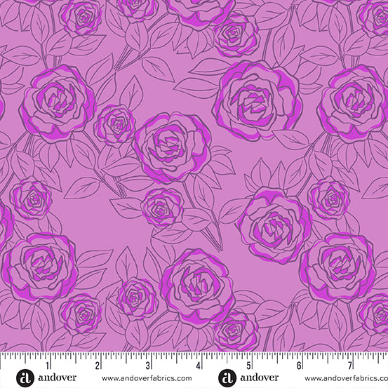 Pre-Order, Color Me Pretty, Orchid Rose Bloom by Stephanie Organes, Andover Fabric, 1179-P