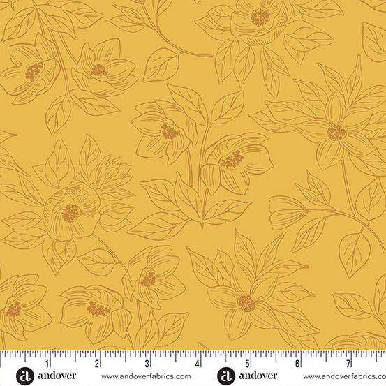 Pre-Order, Color Me Pretty, Mustard Flora by Stephanie Organes, Andover Fabric, 1180-Y