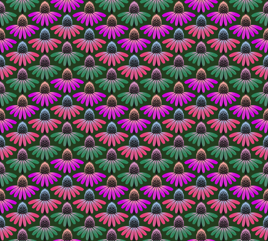 Pre-Order, Echinacea Rhythm in Forest by Anna Maria from Perennial Borders Collection, Northcott, AMT136-78L, Anna Maria Textiles