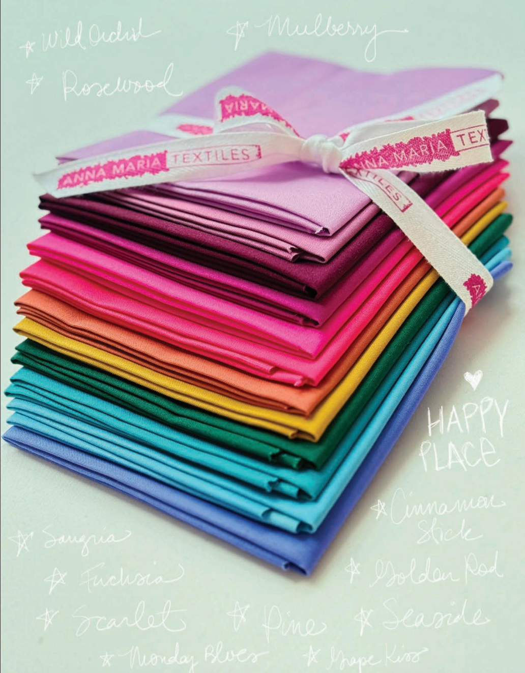 Pre-Order, Happy Place Solids by Anna Maria from Northcott, Fat Quarter Bundle, FQ2HAPPY12-10