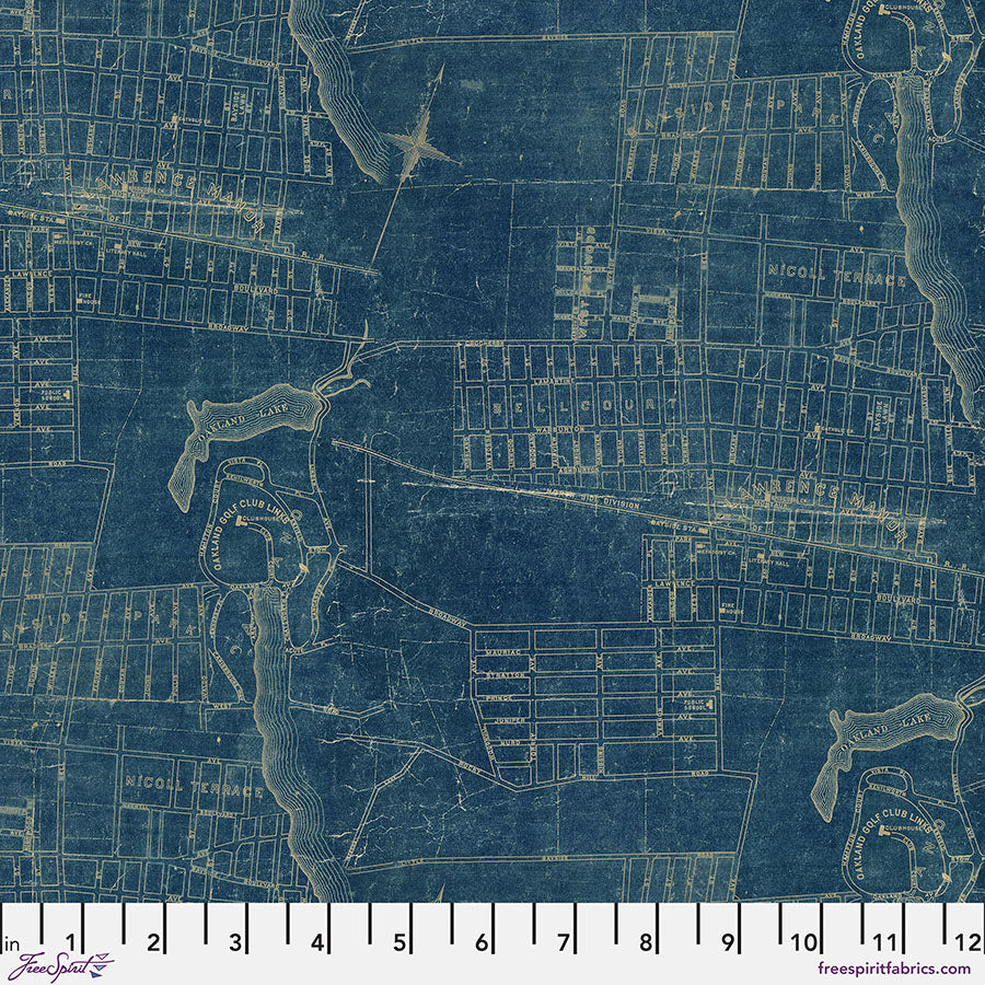 Map in Blue from Palette Blue by Tim Holtz for Freespirit, PWTH283.Blue