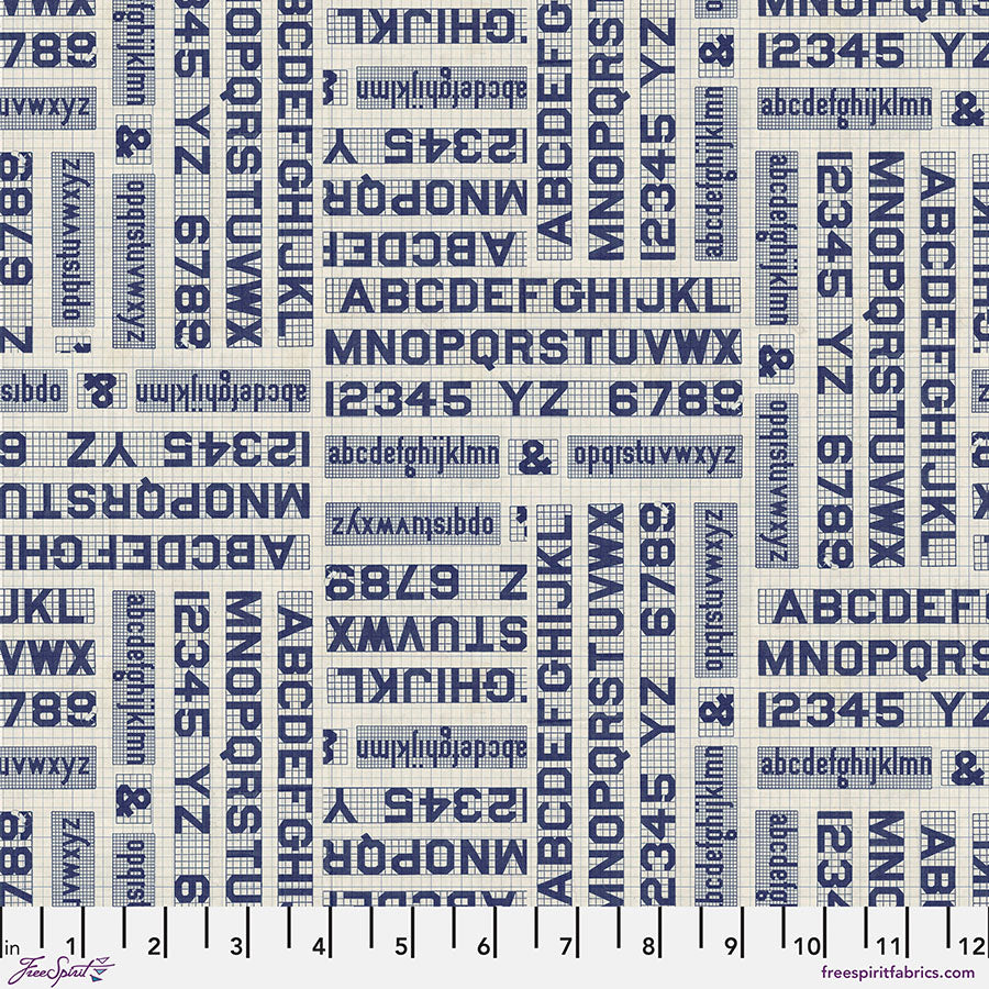 Typography in Indigo from Palette Indigo by Tim Holtz for Freespirit, PWTH295.Indigo