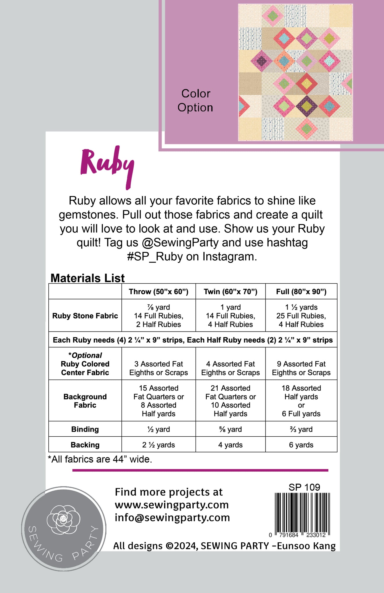 Ruby Embroidery Design Ruby Quilt Pattern – Sewing Party
