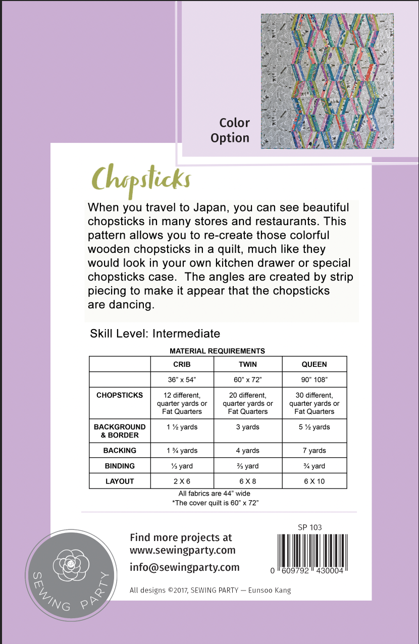 Chopstick Pattern Chopsticks Quilt Pattern – Sewing Party